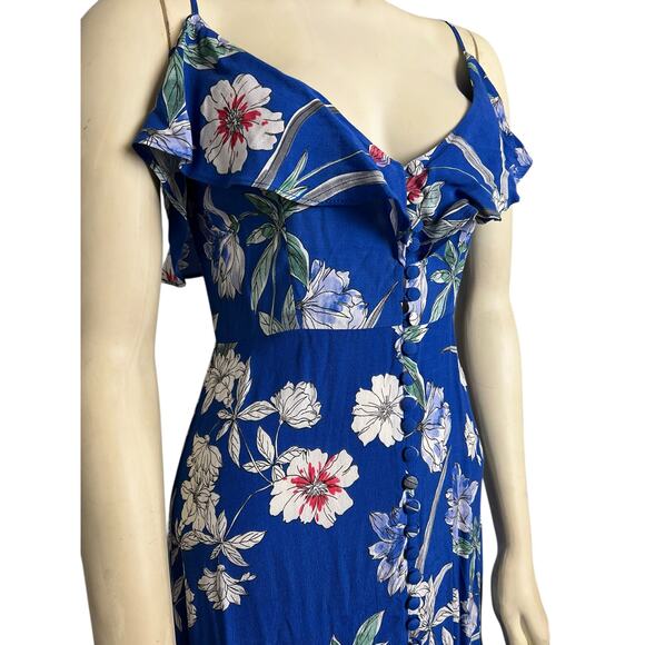 Zara Floral Ruffle Trim Maxi Sundress Blue Women's Size XS Boho Summer Cottage - Picture 5 of 11